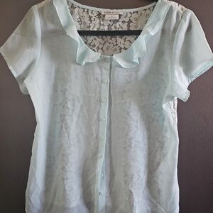 Chico Light Blue Lace Accent Blouse Size 0